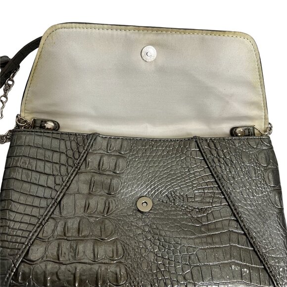 Nine West Gray Croc Embossed Shoulder Bag Chain Strap Faux Leather Purse - Picture 6 of 10